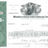 Western Union International, Inc. 1971 Share Certificate (1,000 Shares)