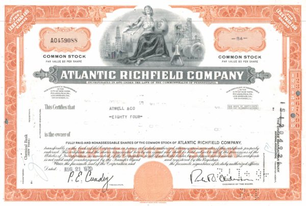 Atlantic Richfield Company Share Certificate, 1970
