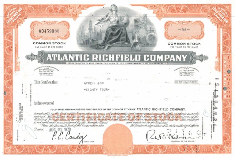 Atlantic Richfield Company Share Certificate, 1970