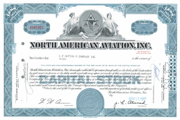 North American Aviation, Inc. Share Certificate, 1965