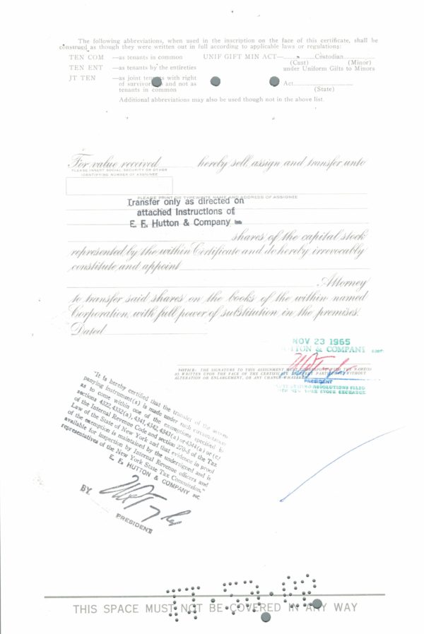 North American Aviation, Inc. Share Certificate, 1965