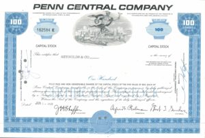 Penn Central Company Share Certificate 1969 – 100 Shares