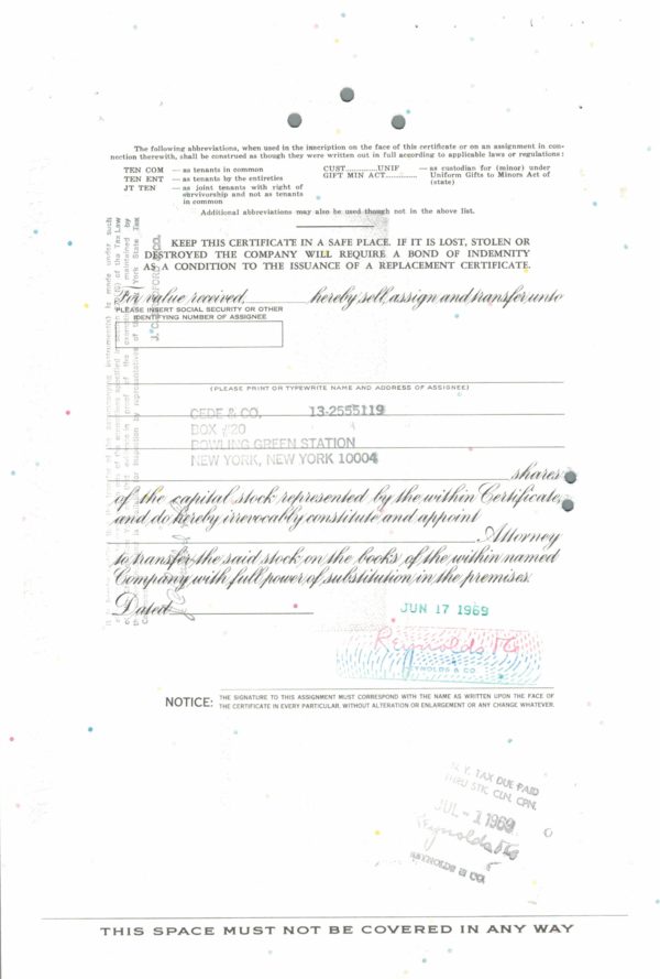 Penn Central Company Share Certificate 1969 – 100 Shares
