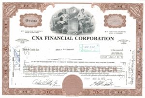 CNA Financial Corporation Share Certificate 1972 – 65 Preferred Shares