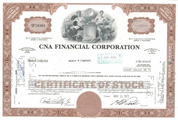 CNA Financial Corporation Share Certificate 1972 – 65 Preferred Shares CNA Financial Corporation Share Certificate 1972 – 65 Preferred Shares