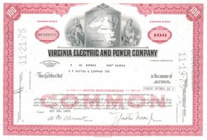 Virginia Electric and Power Company Share Certificate 1975 – 100 Shares