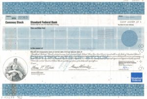 Standard Federal Bank Share Certificate 1988 – 600 Shares