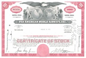 Pan American World Airways Share Certificate 1967 – 100 Shares