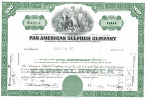 Pan American Sulphur Company Share Certificate 1968 – 100 Shares