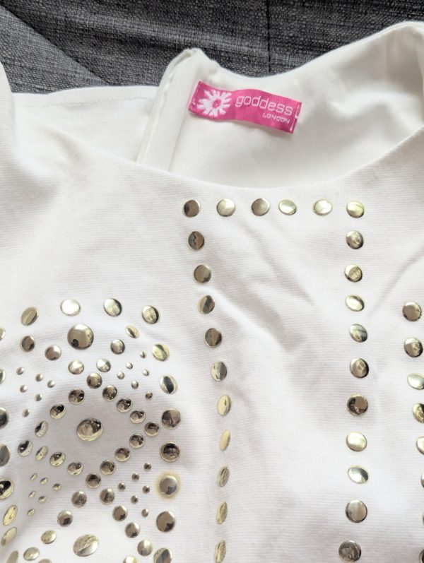 Goddess London Studded Mini Dress – Cream, UK 10