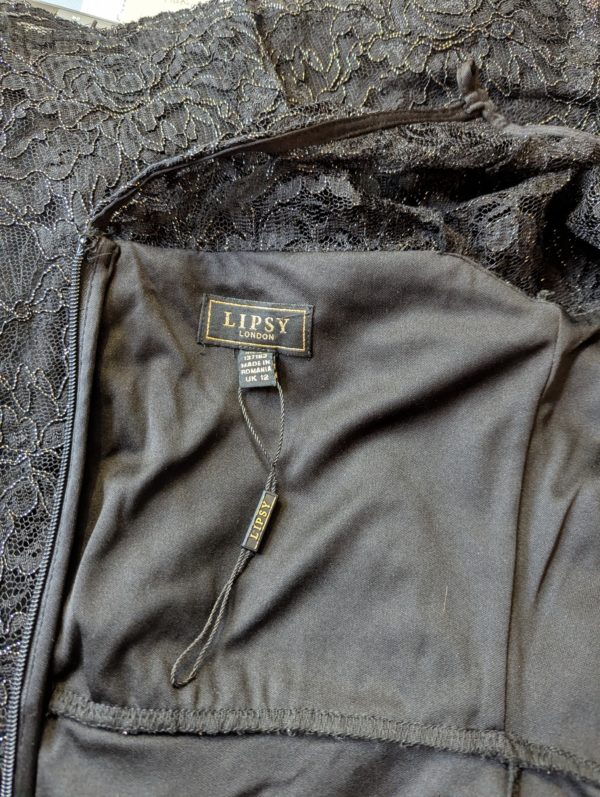 Lipsy London Black Lace Cocktail Dress – UK 12, 2010s