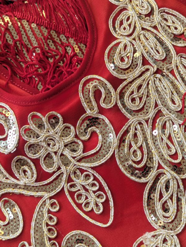 Flapper-Style Sequin Fringe Party Dress Red/Gold UK 8