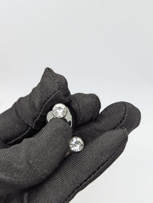 Gunmetal Double Ball Stud Earrings with Crystal Front