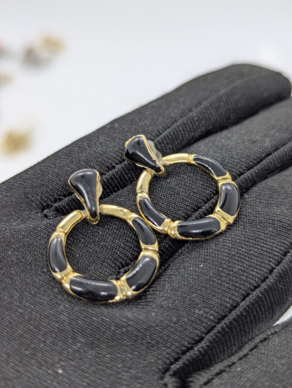 Gold-Tone Black Enamel Snake Hoop Earrings – Contemporary