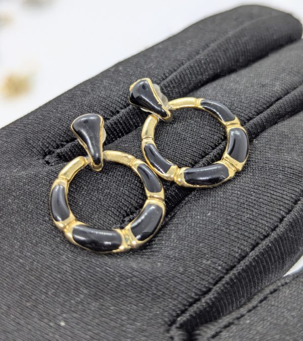 Gold-Tone Black Enamel Snake Hoop Earrings – Contemporary