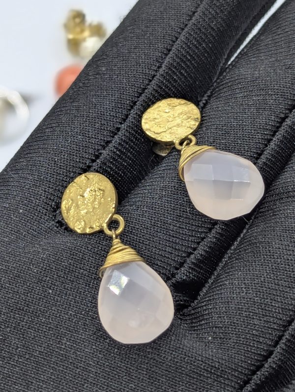 Gold-Tone Stud Drop Earrings with Light Pink Faux Stone