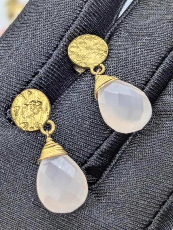 Gold-Tone Stud Drop Earrings with Light Pink Faux Stone