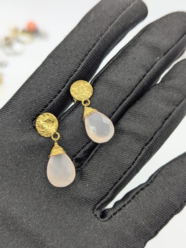 Gold-Tone Stud Drop Earrings with Light Pink Faux Stone