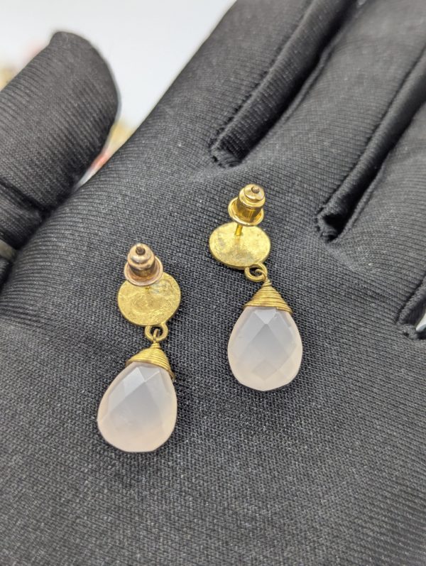 Gold-Tone Stud Drop Earrings with Light Pink Faux Stone