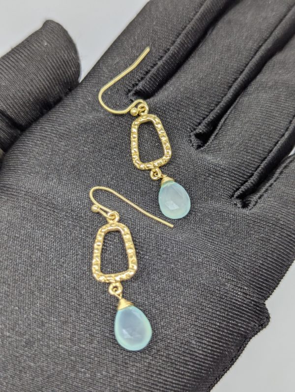 Gold-Tone Drop Earrings with Light Green Faux Stone