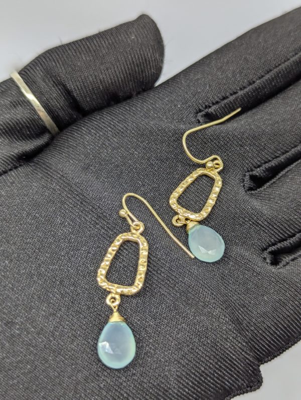 Gold-Tone Drop Earrings with Light Green Faux Stone