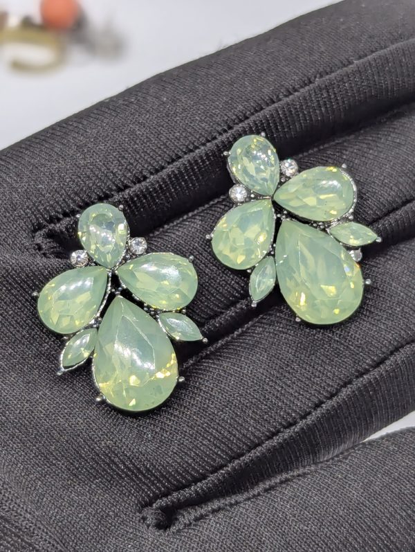 Green Bug Cluster Earrings with Acrylic Stones – Costume Jewellery