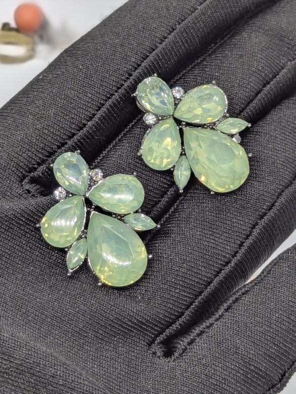 Green Bug Cluster Earrings with Acrylic Stones – Costume Jewellery