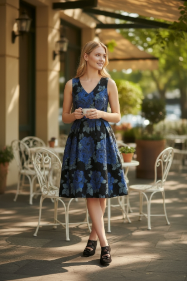 Louche Luxe Courtland Jacquard Floral Dress (c.2010s, Black & Blue) Louche Luxe Courtland Jacquard Floral Dress (c.2010s, Black & Blue)