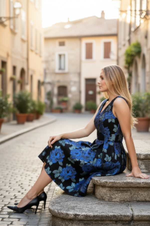 Louche Luxe Courtland Jacquard Floral Dress (c.2010s, Black & Blue) Louche Luxe Courtland Jacquard Floral Dress (c.2010s, Black & Blue)