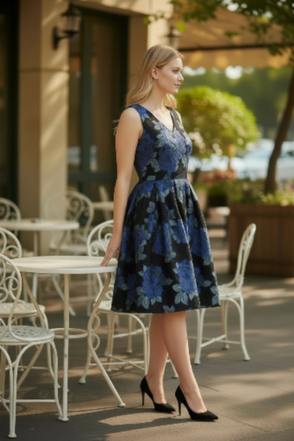 Louche Luxe Courtland Jacquard Floral Dress (c.2010s, Black & Blue) Louche Luxe Courtland Jacquard Floral Dress (c.2010s, Black & Blue)
