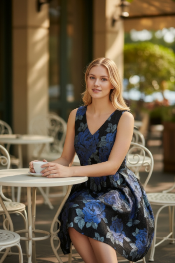 Louche Luxe Courtland Jacquard Floral Dress (c.2010s, Black & Blue) Louche Luxe Courtland Jacquard Floral Dress (c.2010s, Black & Blue)