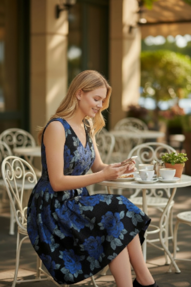 Louche Luxe Courtland Jacquard Floral Dress (c.2010s, Black & Blue)