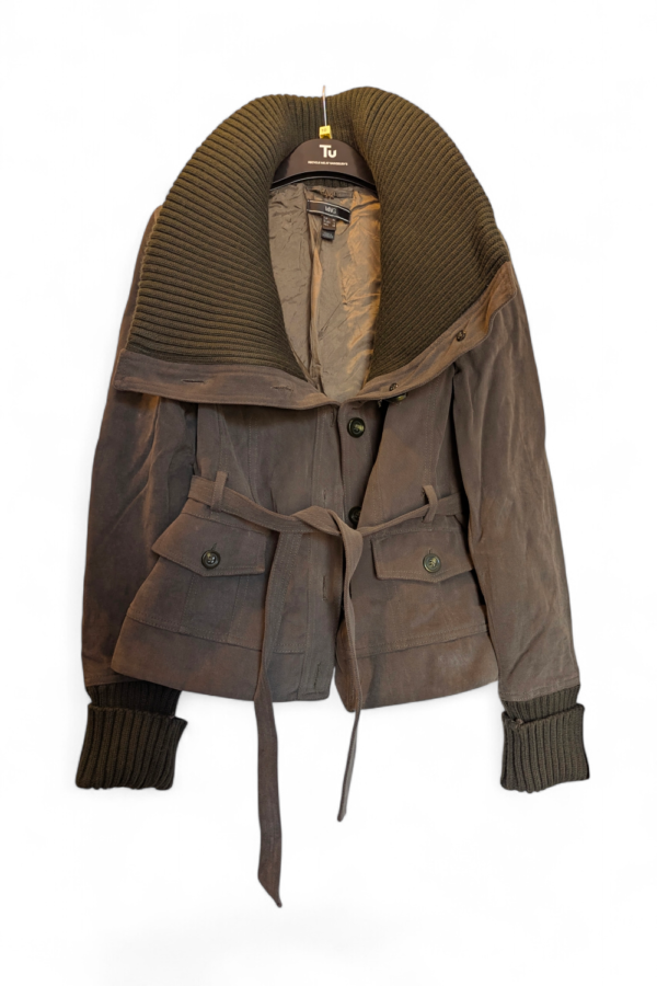 MNG Khaki Cotton Jacket with Ribbed Collar – UK Size 12–14