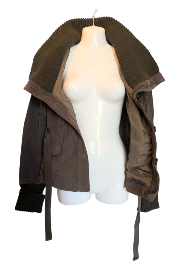 MNG Khaki Cotton Jacket with Ribbed Collar – UK Size 12–14