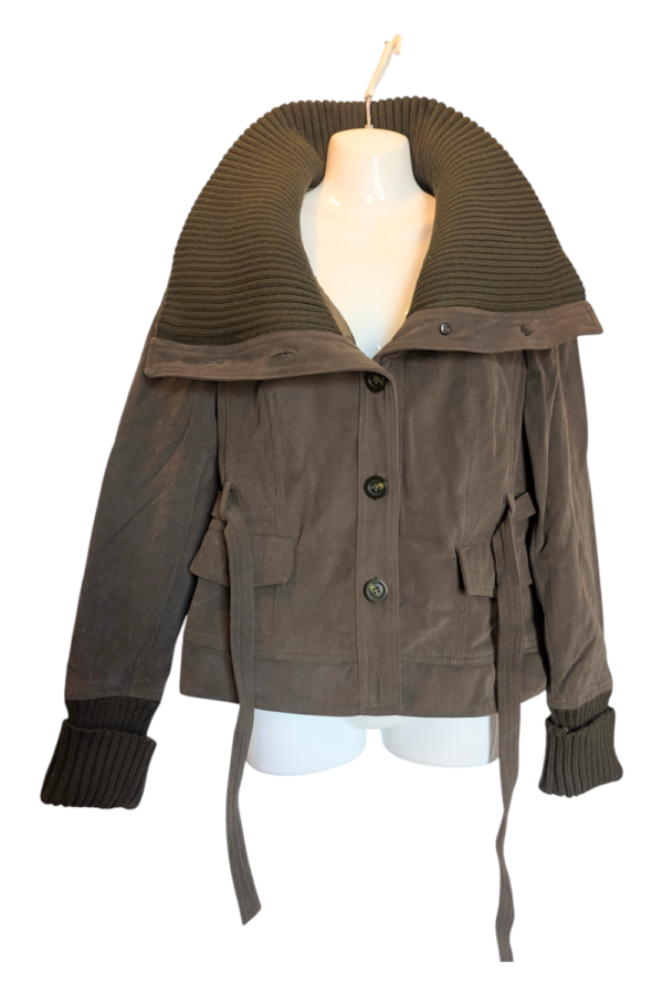 MNG Khaki Cotton Jacket with Ribbed Collar – UK Size 12–14