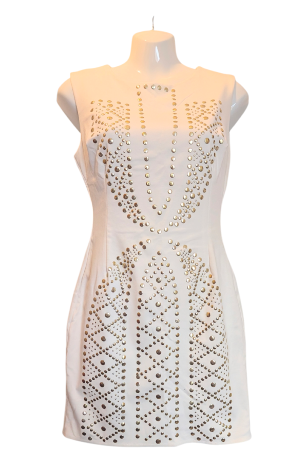 Goddess London Studded Mini Dress – Cream, UK 10