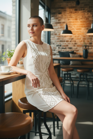 Goddess London Studded Mini Dress – Cream, UK 10