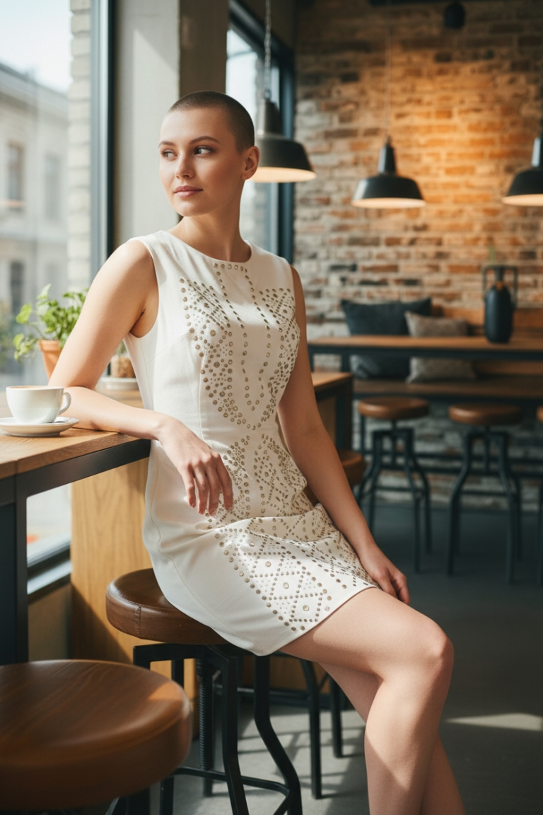 Goddess London Studded Mini Dress – Cream, UK 10