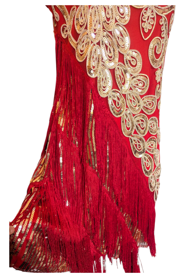 Flapper-Style Sequin Fringe Party Dress Red/Gold UK 8