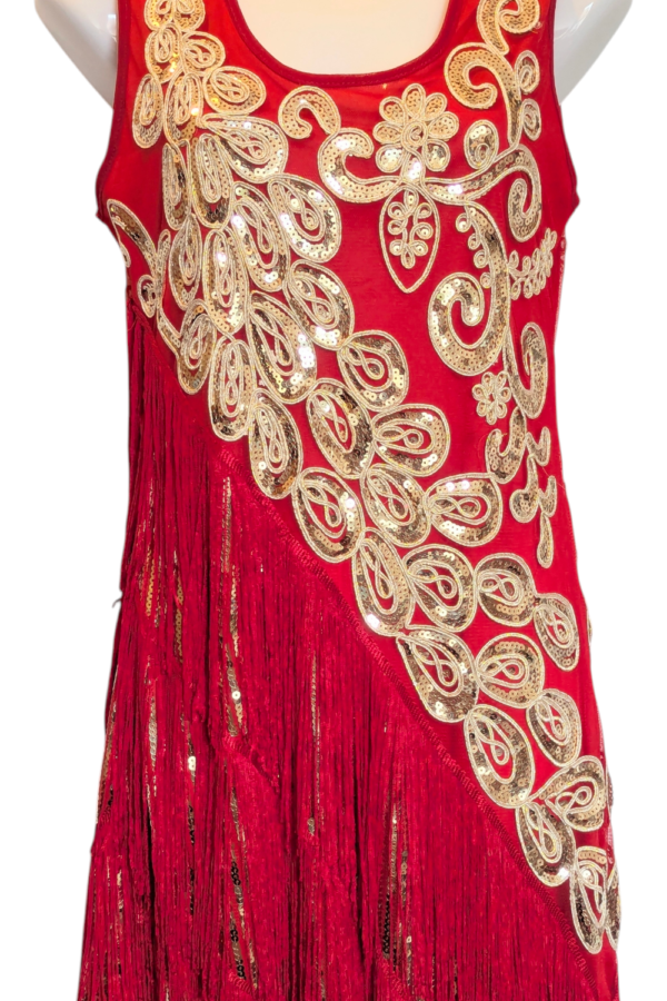Flapper-Style Sequin Fringe Party Dress Red/Gold UK 8