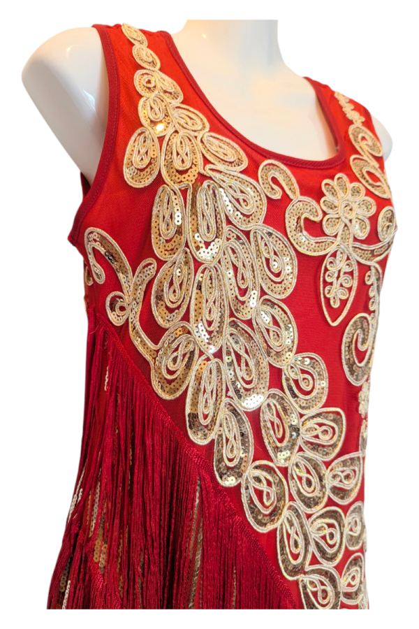 Flapper-Style Sequin Fringe Party Dress Red/Gold UK 8