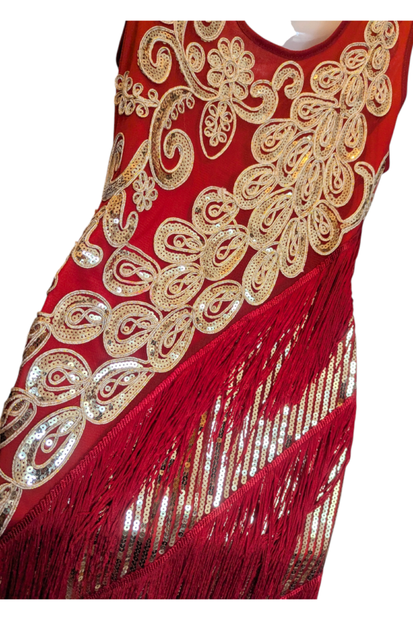 Flapper-Style Sequin Fringe Party Dress Red/Gold UK 8