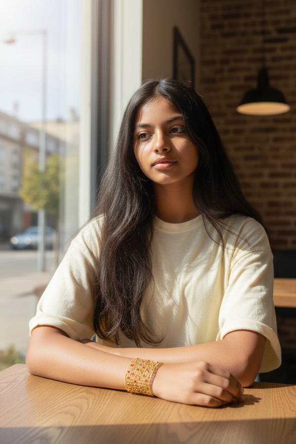 Gold Wire Mesh Cuff Bracelet with Red Beads – Handmade Boho Style