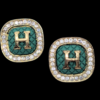 Green Enamel ‘H’ Monogram Earrings with Rhinestone Border Green Enamel ‘H’ Monogram Earrings with Rhinestone Border