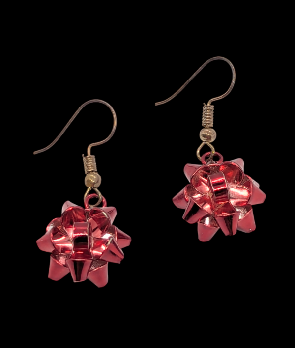 Red Metallic Bow Drop Earrings – Novelty Gift Style