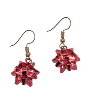 Red Metallic Bow Drop Earrings – Novelty Gift Style