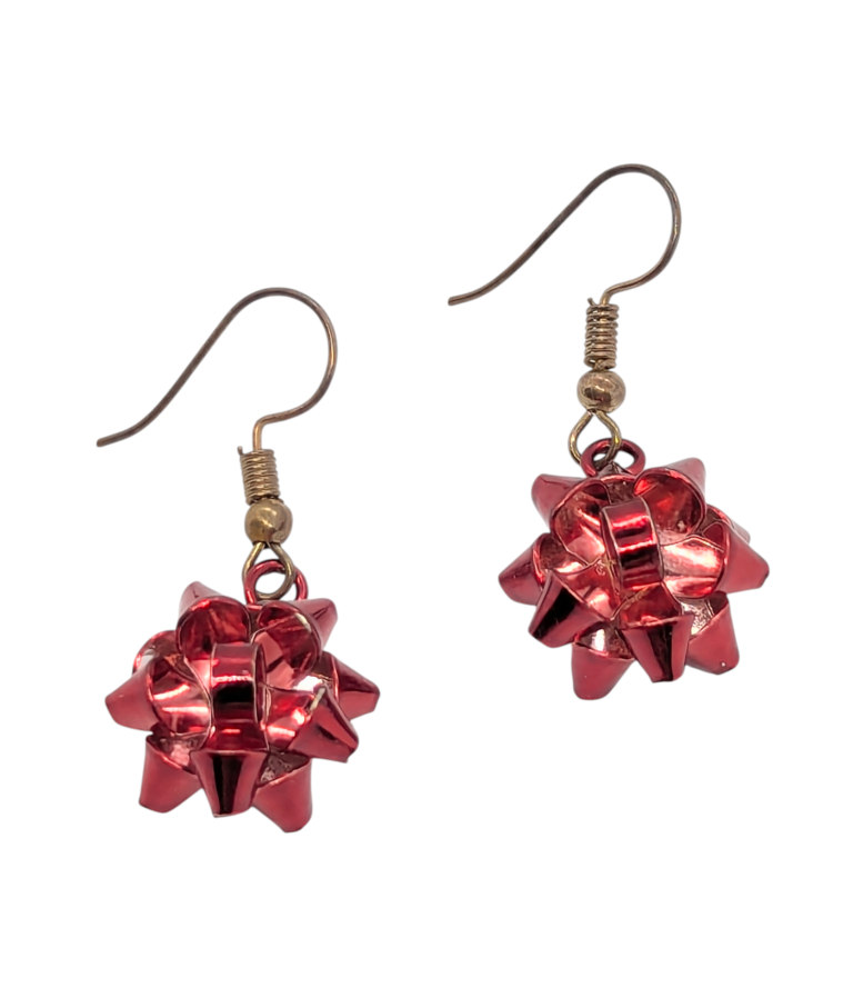 Red Metallic Bow Drop Earrings – Novelty Gift Style