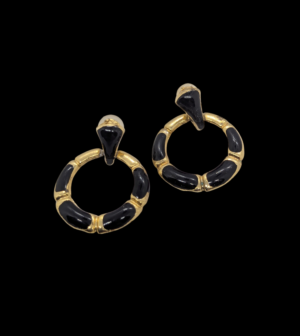 Gold-Tone Black Enamel Snake Hoop Earrings – Contemporary