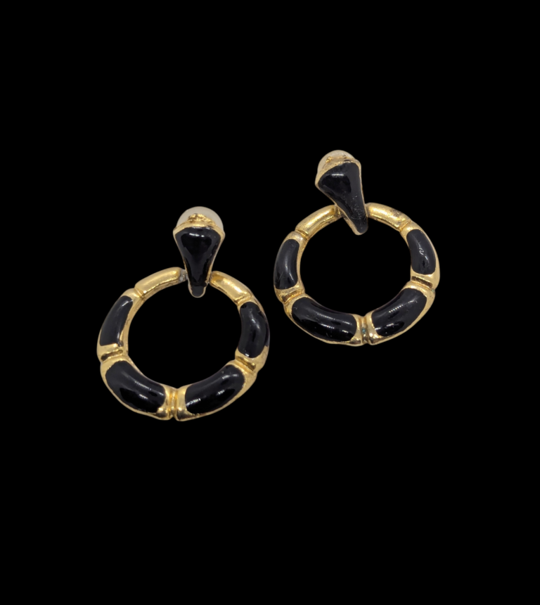 Gold-Tone Black Enamel Snake Hoop Earrings – Contemporary