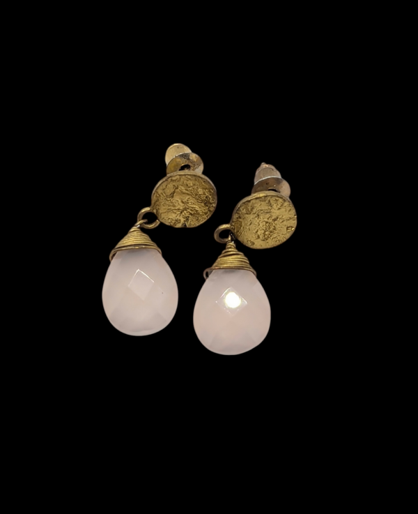 Gold-Tone Stud Drop Earrings with Light Pink Faux Stone